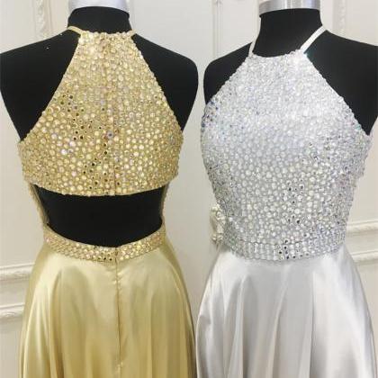 2018 New Arrival Beaded Halter Prom..