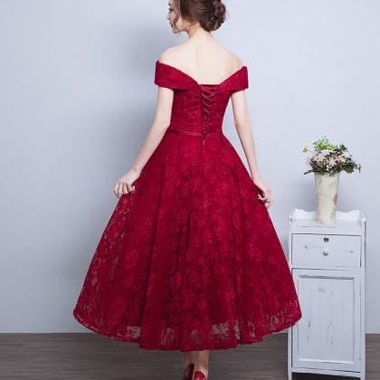 Burgundy Lace A-Line Off-the-Should..