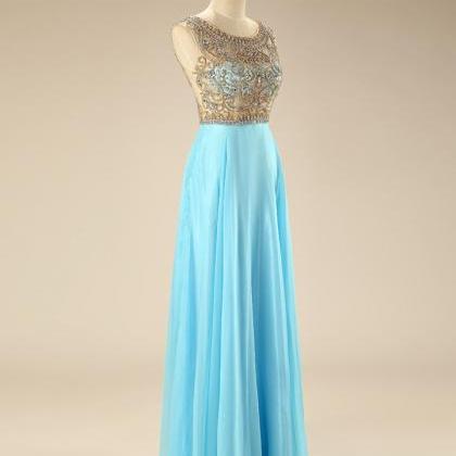 2015 Light Blue Chiffon Prom Dress ..