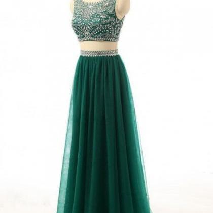 Dark Green Two Piece Prom Dress, Fo..
