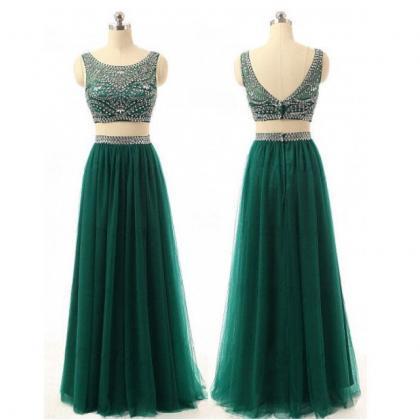 Dark Green Two Piece Prom Dress, Fo..