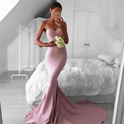 Gorgeous Pink Sweetheart Mermaid /Trumpet Prom Dress,Formal Gown With Sweep Train