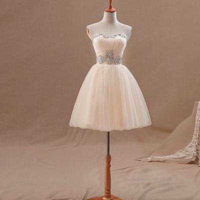 Champagne Tulle Strapless Short Party Dress