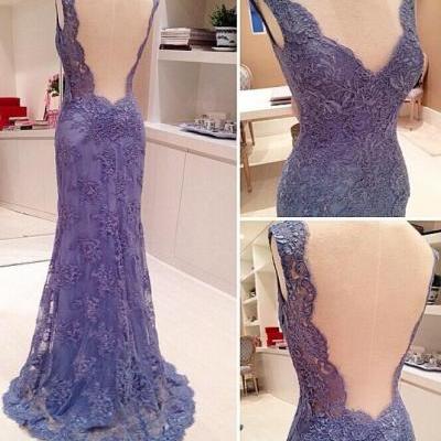 Elegant Lace Sheath Formal Prom Gown With Open Back