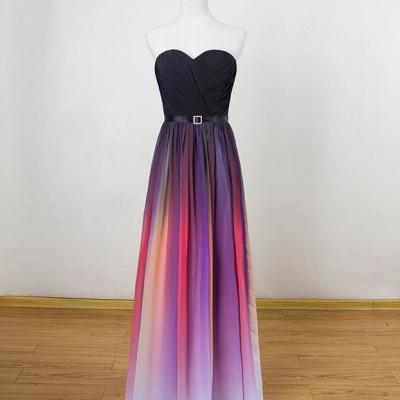 Black-Purple Gradient Chiffon Sweetheart Strapless Prom Dress Celebrity Dress With Pleats