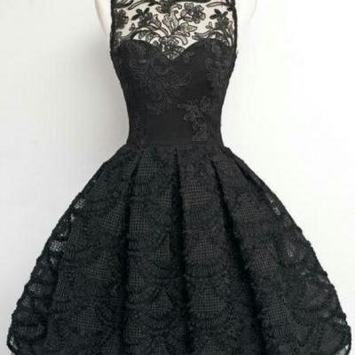 Hot Sale Black Lace Appliques Illusion Neckline Cocktail Dress