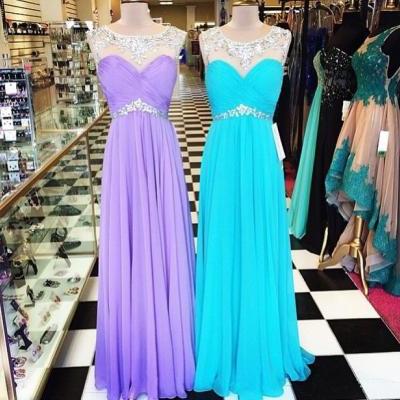 2016 Chiffon illusion Pleated Bodice Prom Dress With Crystals