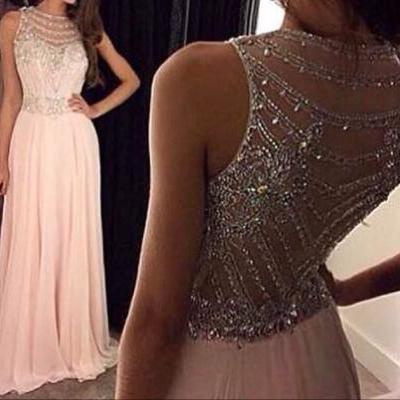 Pink Illusion Cap Sleeves Prom Dress With Beaded Sheer Bodice And Back