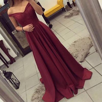 Burgundy Prom Dress, Off The Shoulder Formal Gown ,Party Dress Long, Evening Gown