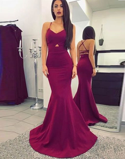 Burgundy Mermaid Prom Dress,sweethart Formal Gown With Spaghetti Straps
