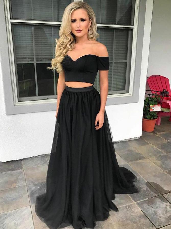 Black Ball Gown with Straps Prom Dresses 2018