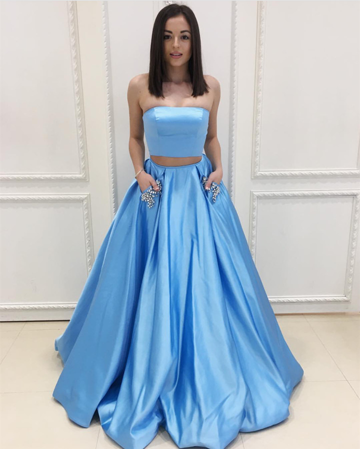 Light Blue Strapless Evening Dress