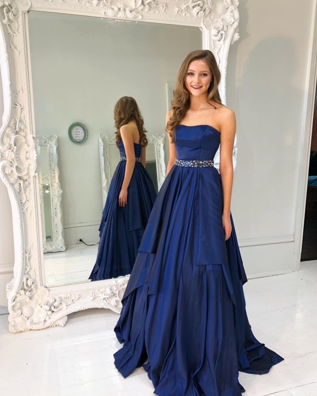 Navy Blue Ball Gown Prom Dress
