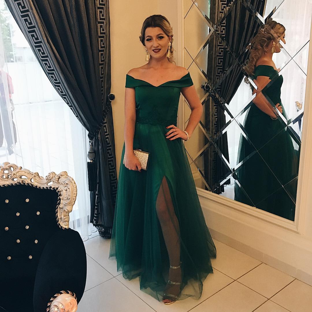 Off The Shoulder Prom Dress Dark Green A Line Formal Evening Gown Wedding Party Dress