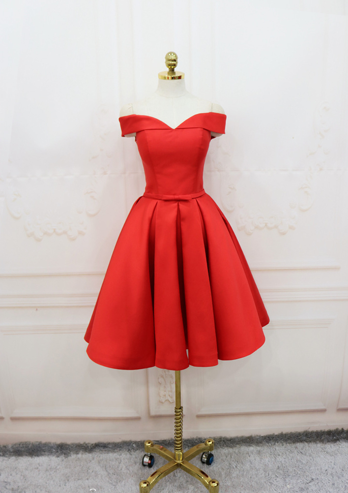 Short Red Off The Shoulder Homecoming Dresses, A-Line Short Prom Party Dress With Pleats 