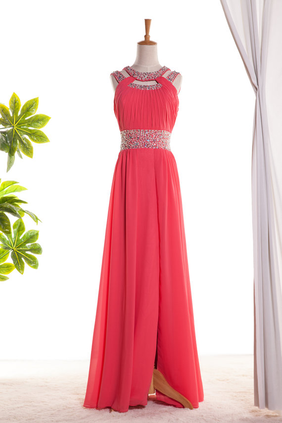 Regina - Chiffon Evening Gown With Halter Neck