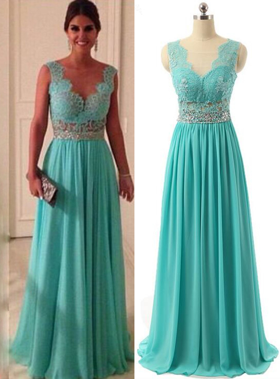 Fashion Mint Green Chiffon Formal Prom Gown With Sheer Back