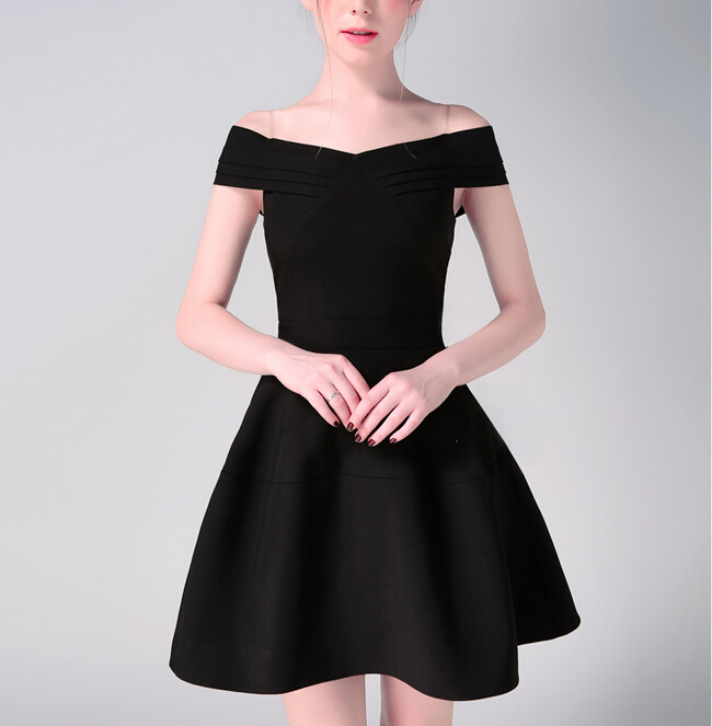 black satin fit and flare dress