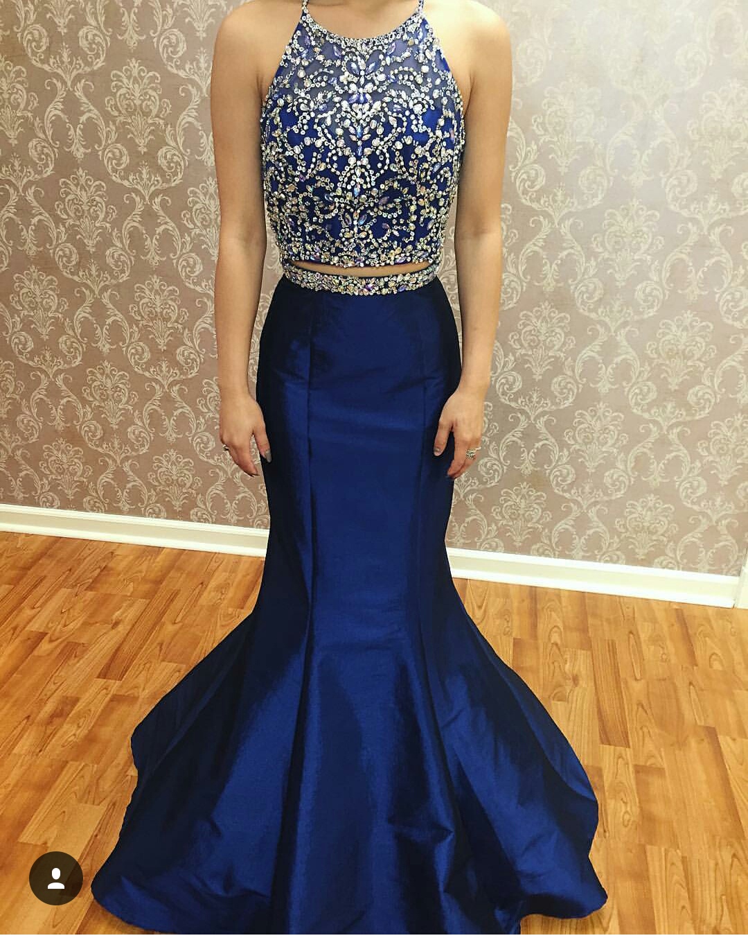 Blue Two Piece Taffeta Mermaid Prom Dress Evening Gown