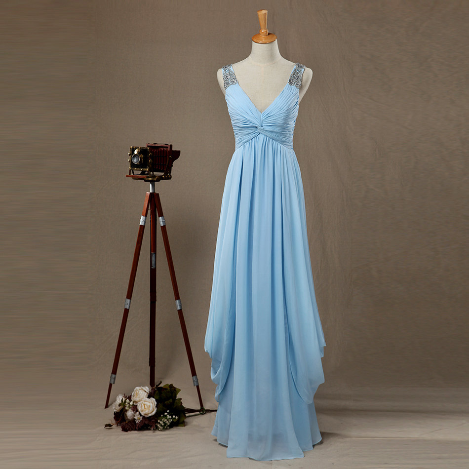 light blue v neck maxi dress