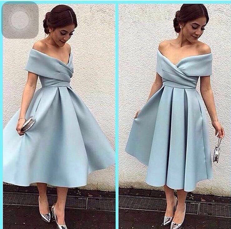 Silver Satin Tea Length Dresses