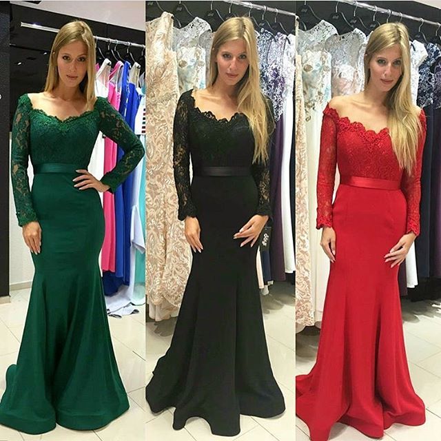 Dark Green Long Sleeve Prom Dress