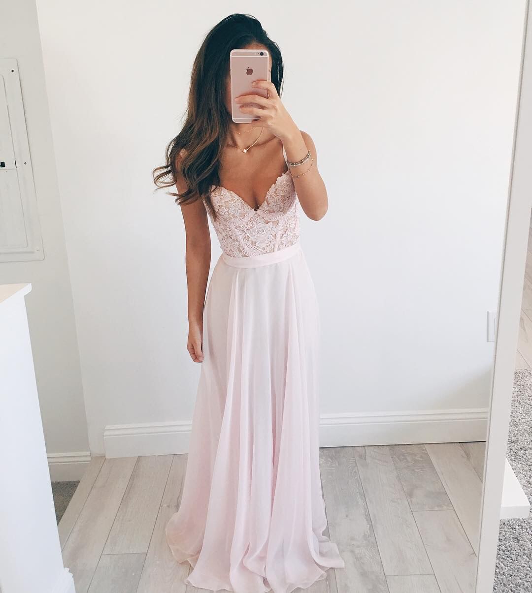 light pink fitted prom dress