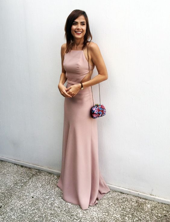 Pink Halter Long Maxi Dress Backless Holiday Party Dress Prom