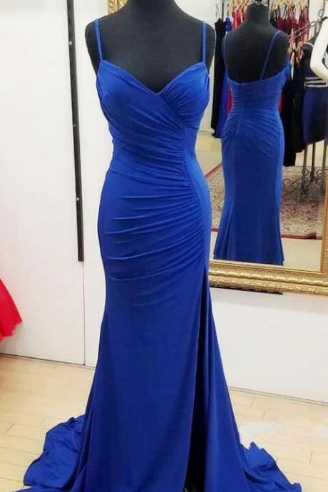 Fitted Royal Blue Sweetheart Prom Dress Jersey Ruched Formal Evening Gown With Side Slit