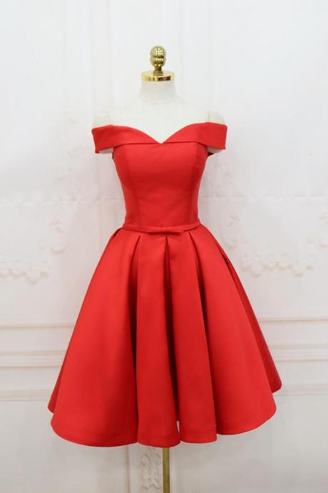 Short Red Off The Shoulder Homecoming Dresses, A-Line Short Prom Party Dress With Pleats 