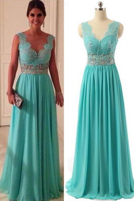 Fashion Mint Green Chiffon Formal Prom Gown With Sheer Back