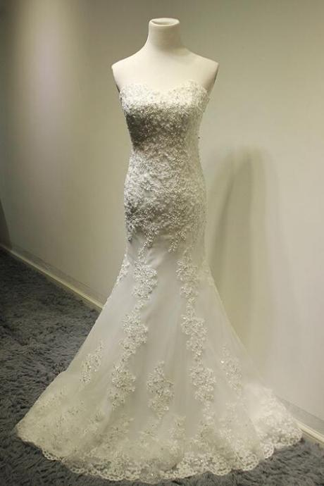 2015 Tulle Sweetheart Beaded Lace Embroidery Mermaid Wedding Dress With Chapel Train