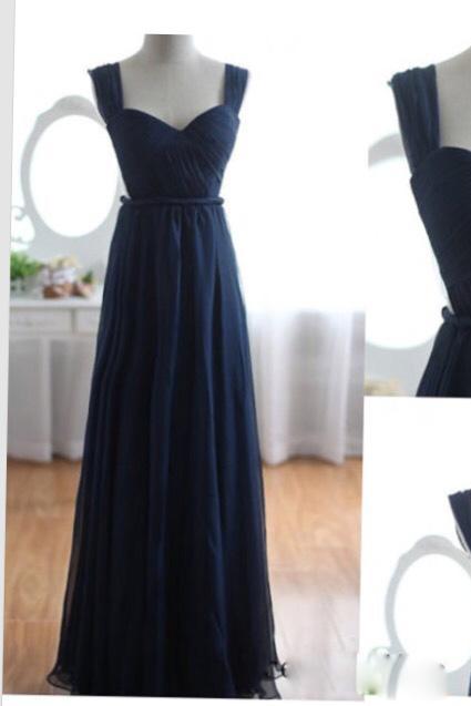 2015 Navy Blue Chiffon Cap Sleeves Prom Dress With Open Back