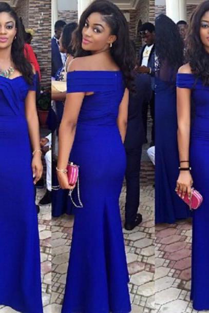 2016 Gorgeous Royal Blue Off The Shoulder Satin Mermaid Prom Gown