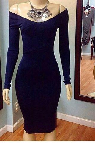 Off-The-Shoulder Long Sleeves Knee Length Bodycon Dress, Party Dress, Formal Dress