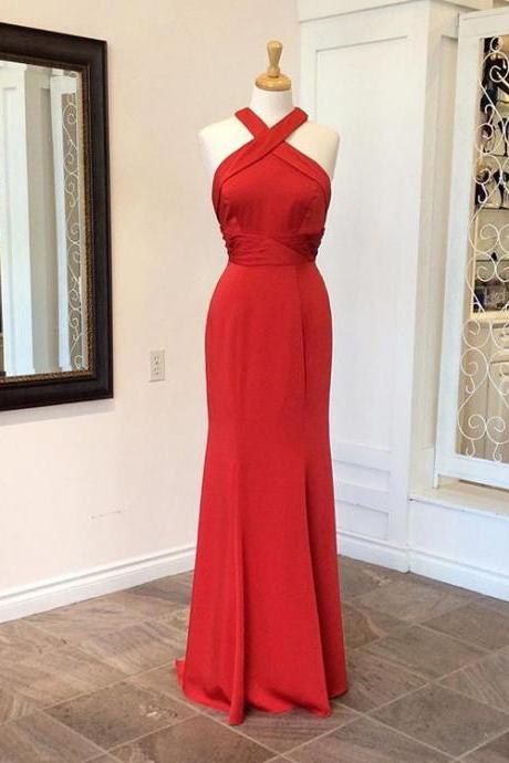 Red Halter Fitted Prom Gown, Evening Dress ,homecoming Dress Cut Out Back