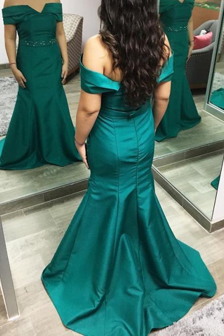 Teal Plus Size Off The Shoulder Formal Gown, Taffeta Mermaid Evening Dress