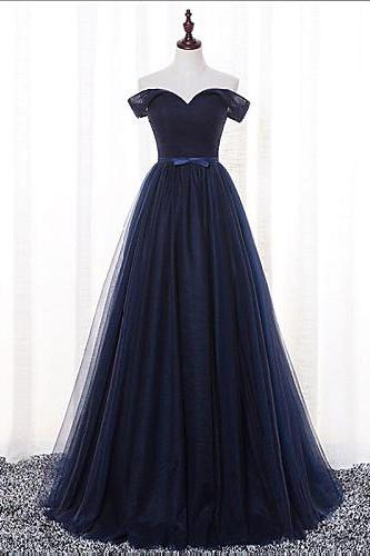 Gorgeous Navy Blue Off The Shoulder Prom Dress,tulle Princess Formal Gown