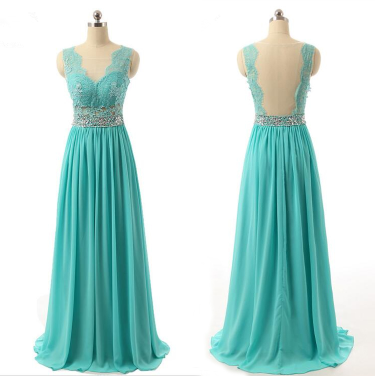 Fashion Mint Green Chiffon Formal Prom Gown With Sheer Back on Luulla