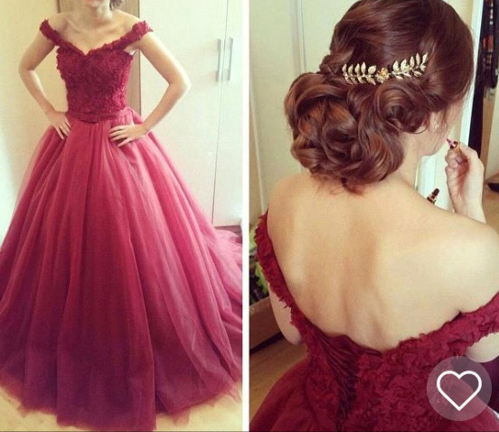burgundy tulle ball gown