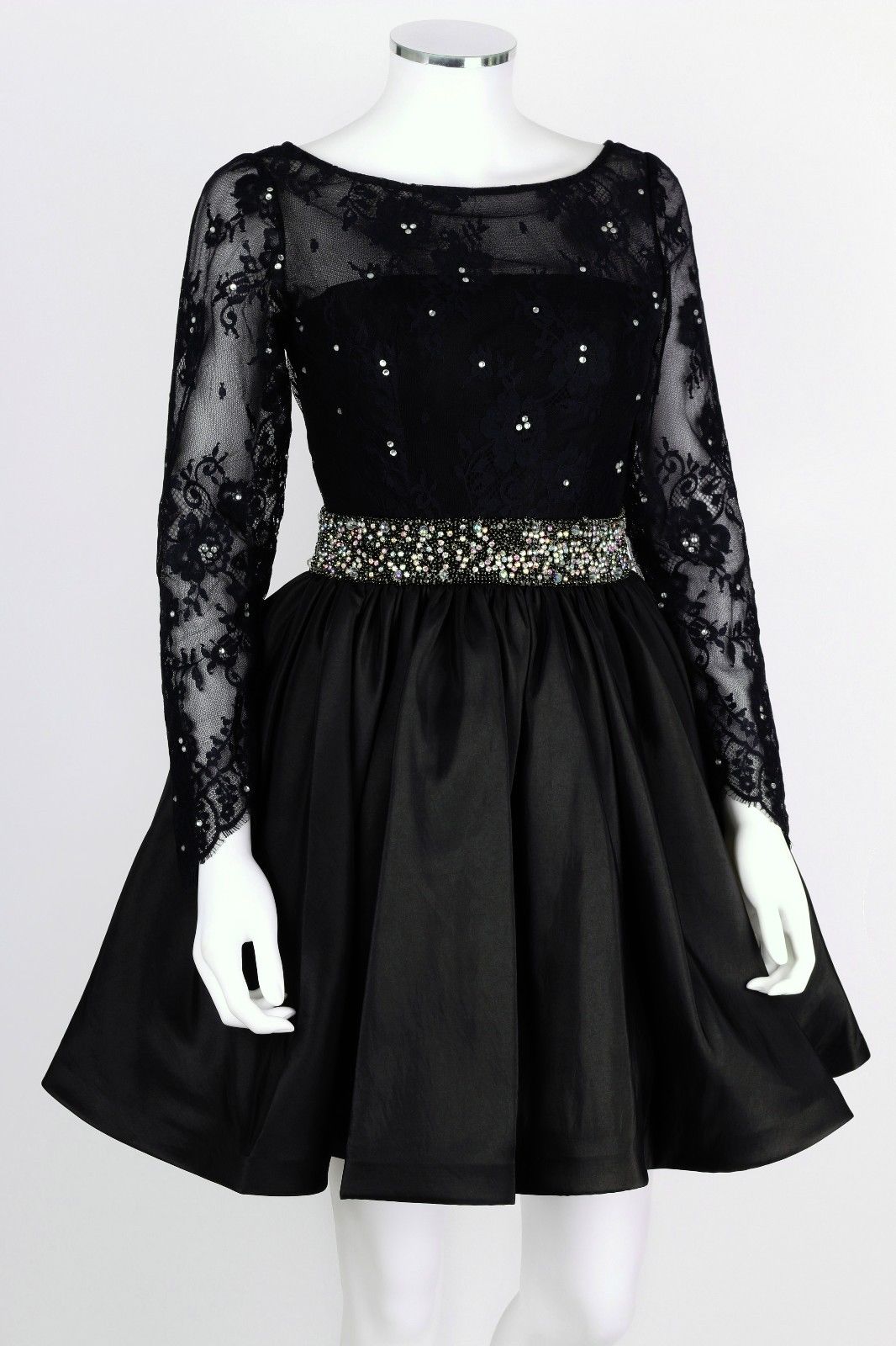 Black Long Sleeve Backless Cocktail Dress, Dress Beaded